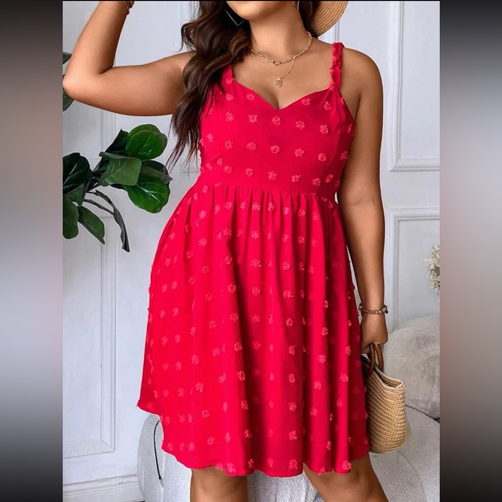 Boho Swiss Dot Smocked Back Cami Dress Red - Picture 4 of 6